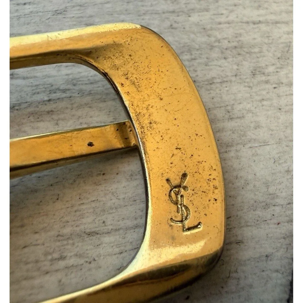 YSL Yves Saint Laurent Vintage Scotch Grain Leather Belt 40/100 Gold Buckle